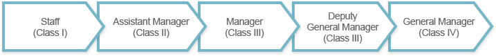 Staff(Class 1) Assistant Manager(Class 2) Manager(Class 3) Deputy General Manager (Class 3) General Manager (Class 4)